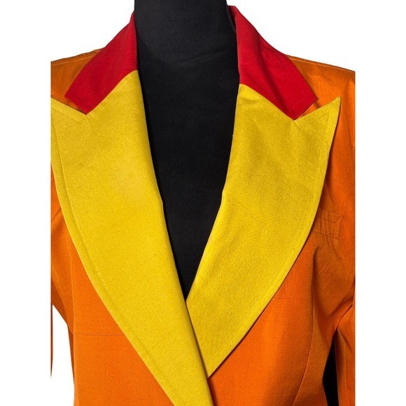 Vintage Bill Blass‎ Dress Jacket Orange Yellow Red Colorblock Silk Blazer Sz 8 - Picture 2 of 10